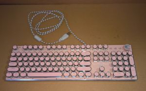 Xinmeng Pink Retro Mechanical Keyboard KB1000 USB Wired Typewriter Style w/ Knob